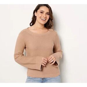 Candace Cameron Bure Sweater sz XL Novelty Stitch with Ribbon Back Brown A473388